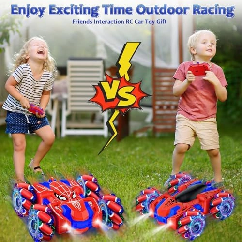 Spider Remote Control Car, USB Direct Charging RC Cars with Cool Lights, 2.4Ghz Double Sided Drift RC Stunt Car, 360°Rotating 4WD Off-Road Race Car Toys for 4-6 6-12 Boy Girl Kids Gifts