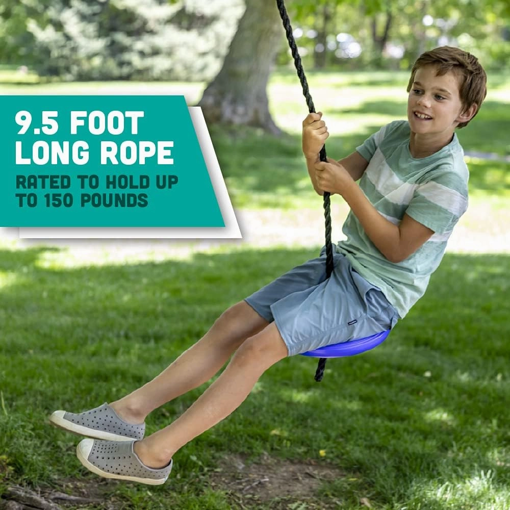 Squirrel Products Heavy Duty Plastic Tree Swing - Disc Rope Swing with Leg Protectors - Additions & Replacements - Outdoor Play Equipment - Blue