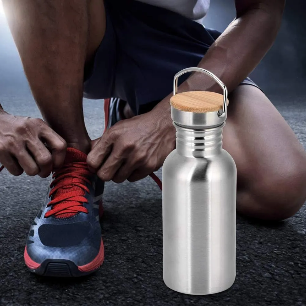 Stainless Steel Water Bottles, 304 Stainless Steel Metal Water Bottle Survival Water Bottle Sport Flask with Handle for Travel Outdoor Camping Hiking (500ml)
