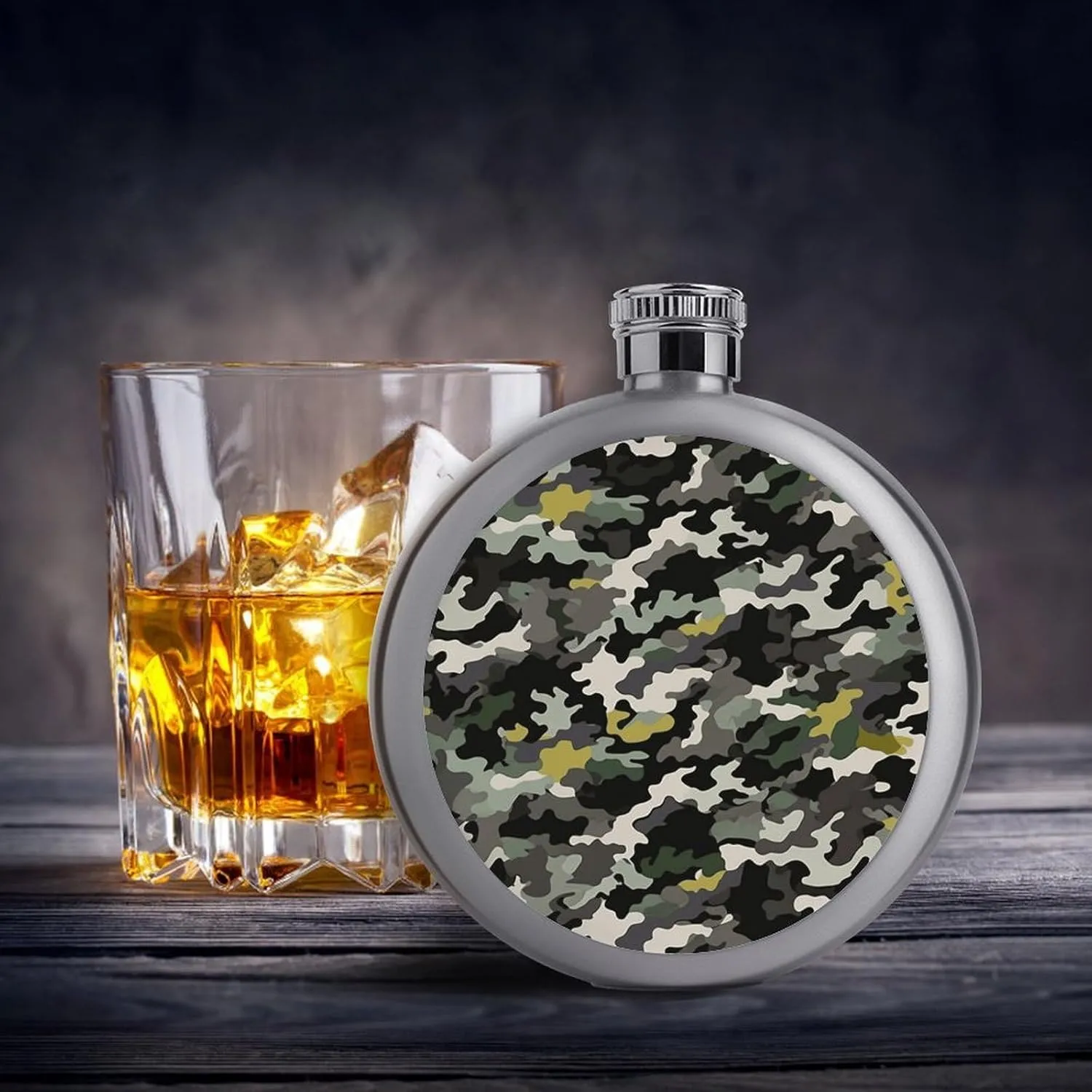 Stainless Steel Wine Bottle Liquor Container Abstract Camouflage Print Leak Proof Hip Flask Durable for Camping Hiking Travel Festivals