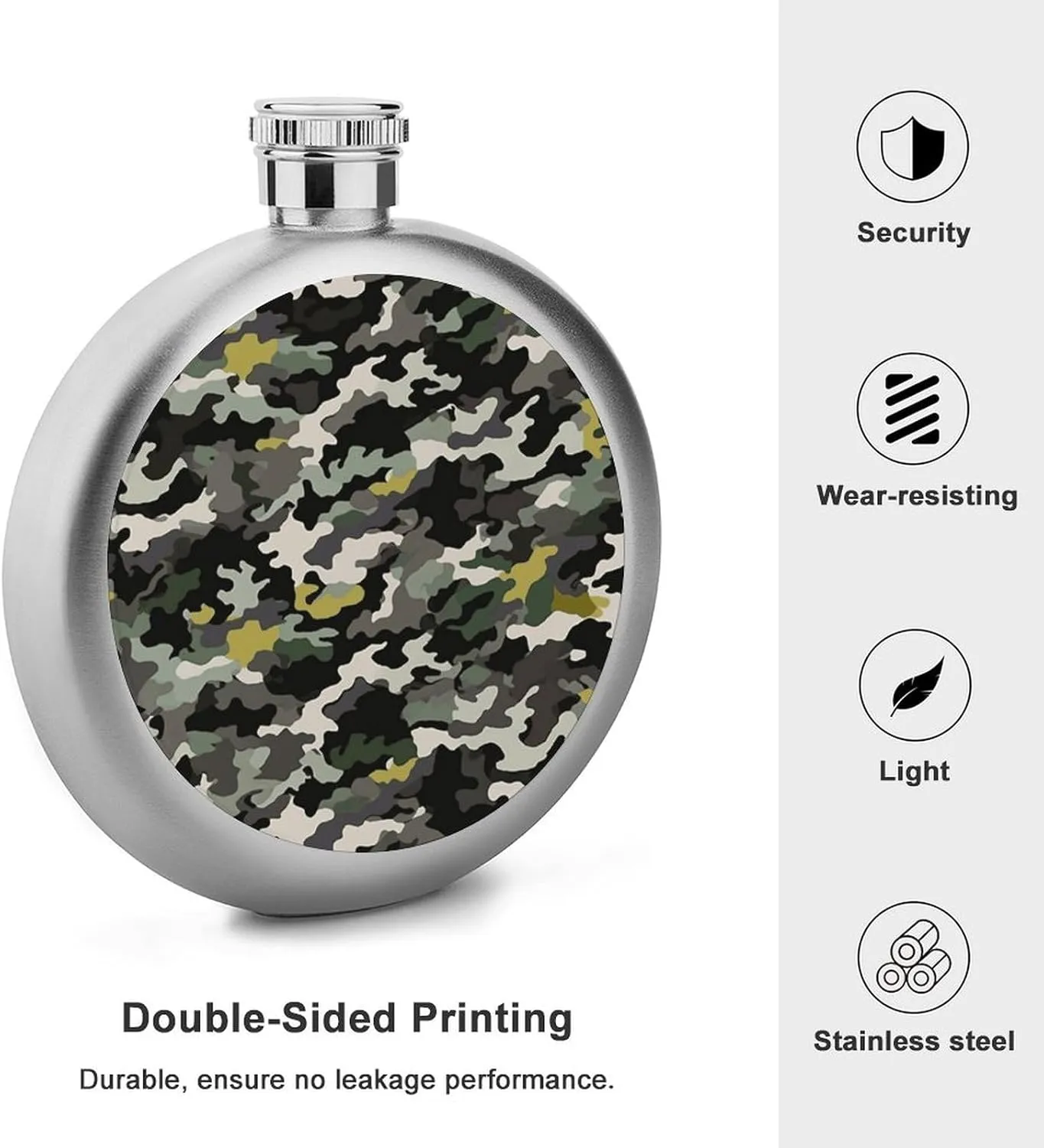 Stainless Steel Wine Bottle Liquor Container Abstract Camouflage Print Leak Proof Hip Flask Durable for Camping Hiking Travel Festivals
