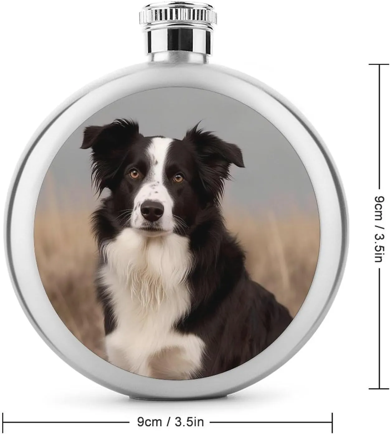 Stainless Steel Wine Bottle Liquor Container Border Collie Print Leak Proof Hip Flask Durable for Camping Hiking Travel Festivals