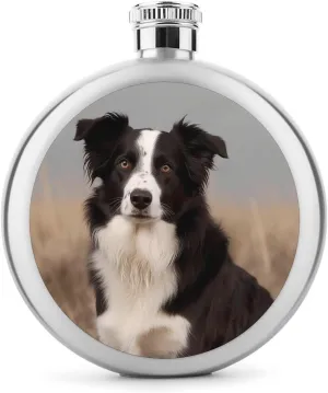 Stainless Steel Wine Bottle Liquor Container Border Collie Print Leak Proof Hip Flask Durable for Camping Hiking Travel Festivals