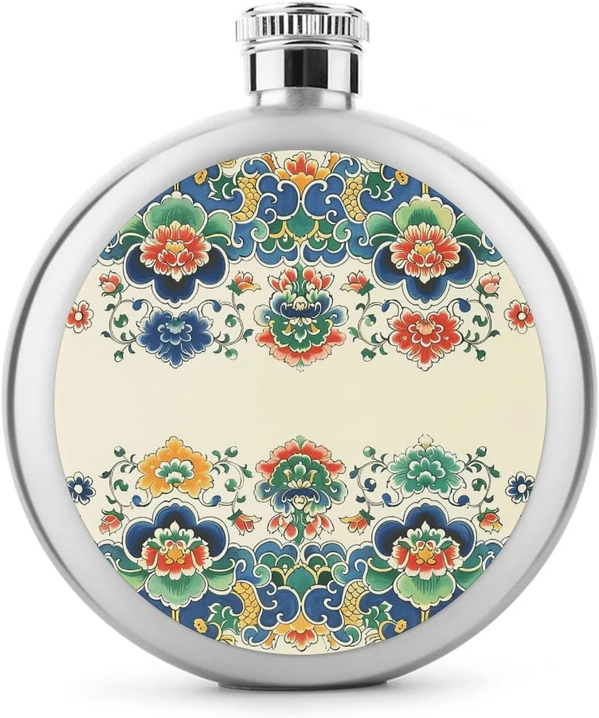 Stainless Steel Wine Bottle Liquor Container Chinese Border Pattern Print Leak Proof Hip Flask Durable for Camping Hiking Travel Festivals