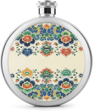 Stainless Steel Wine Bottle Liquor Container Chinese Border Pattern Print Leak Proof Hip Flask Durable for Camping Hiking Travel Festivals