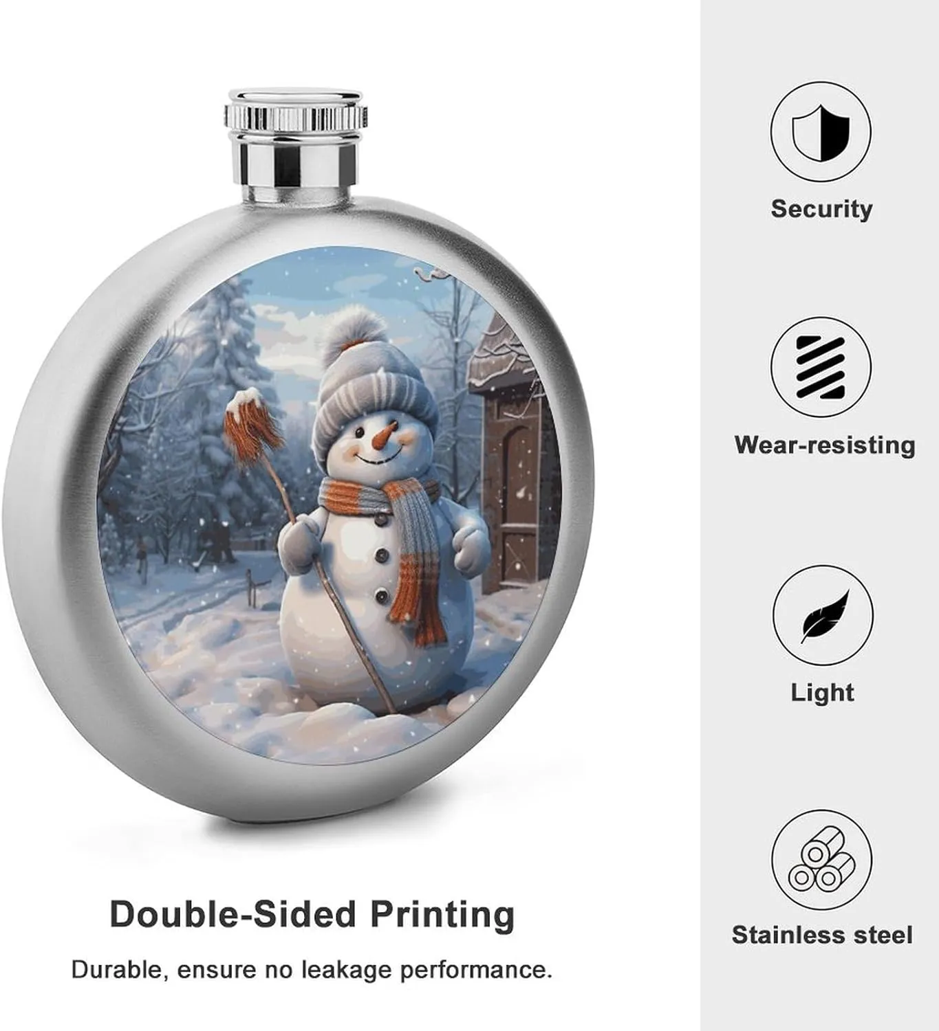 Stainless Steel Wine Bottle Liquor Container Hardworking Snowman Print Leak Proof Hip Flask Durable for Camping Hiking Travel Festivals