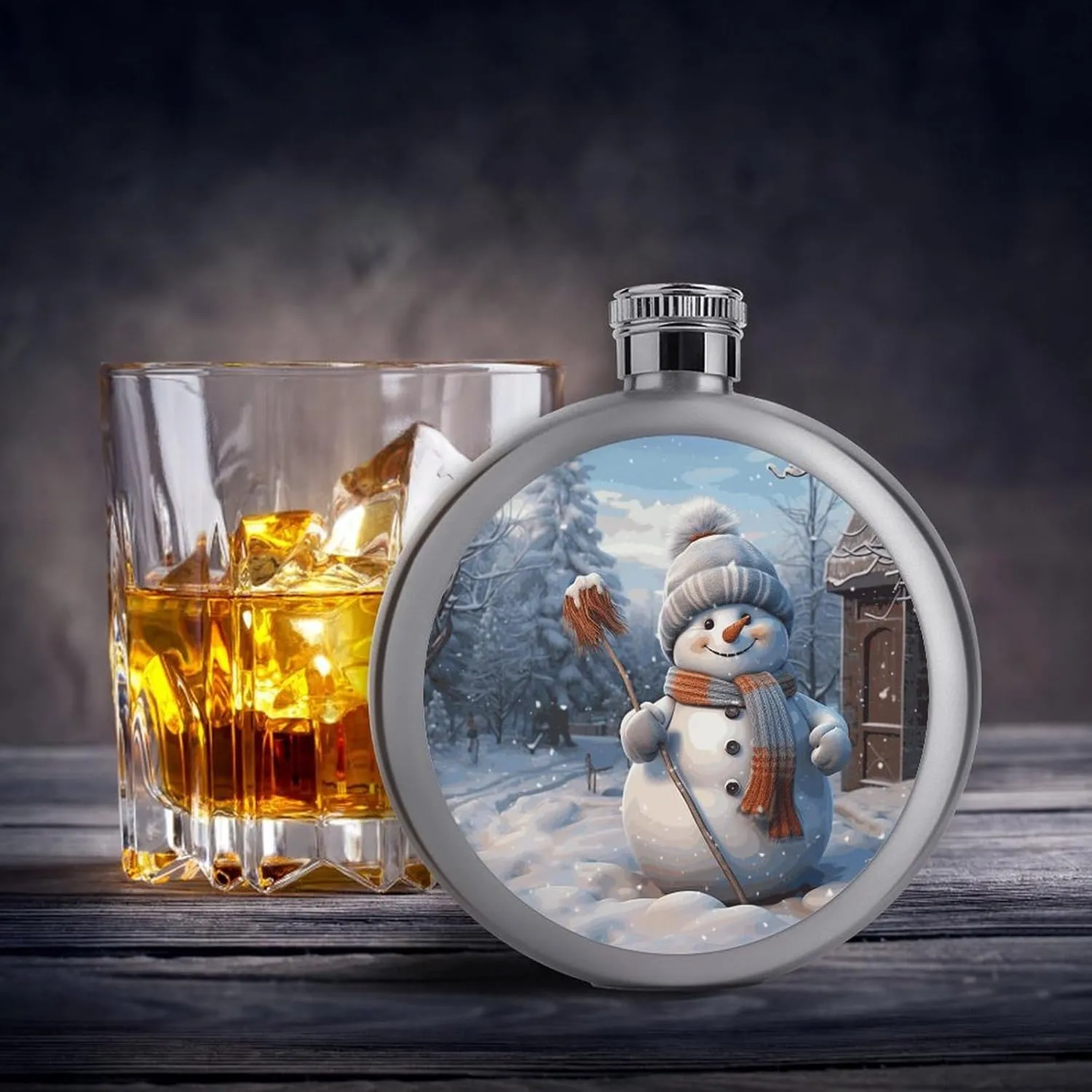 Stainless Steel Wine Bottle Liquor Container Hardworking Snowman Print Leak Proof Hip Flask Durable for Camping Hiking Travel Festivals