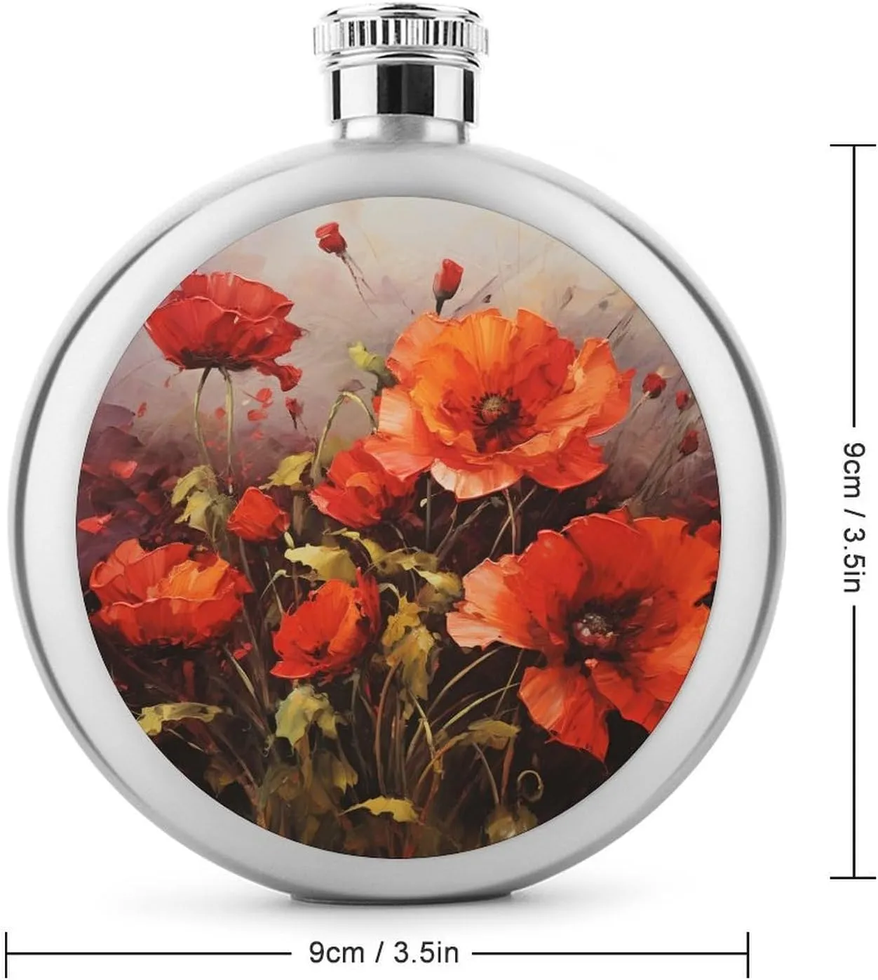 Stainless Steel Wine Bottle Liquor Container Oil Painting Red Flower Print Leak Proof Hip Flask Durable for Camping Hiking Travel Festivals