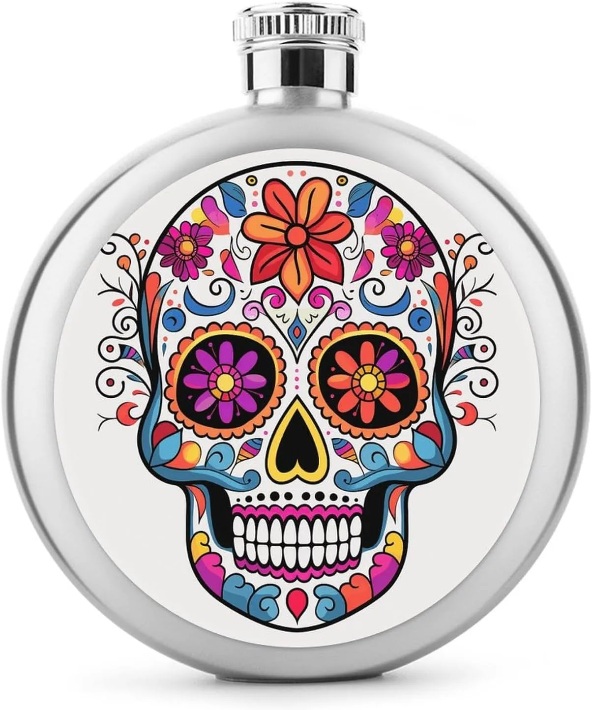 Stainless Steel Wine Bottle Liquor Container Sugar Skull Print Leak Proof Hip Flask Durable for Camping Hiking Travel Festivals