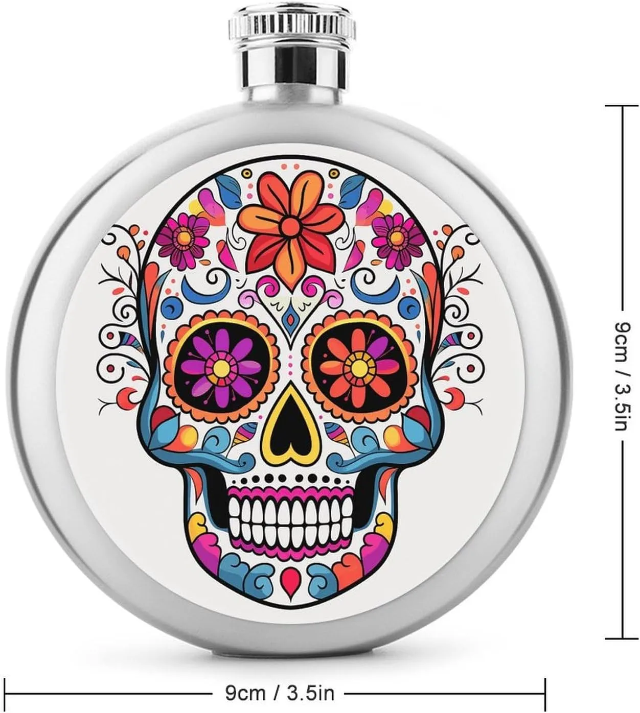 Stainless Steel Wine Bottle Liquor Container Sugar Skull Print Leak Proof Hip Flask Durable for Camping Hiking Travel Festivals