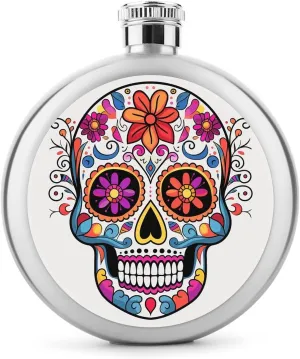 Stainless Steel Wine Bottle Liquor Container Sugar Skull Print Leak Proof Hip Flask Durable for Camping Hiking Travel Festivals