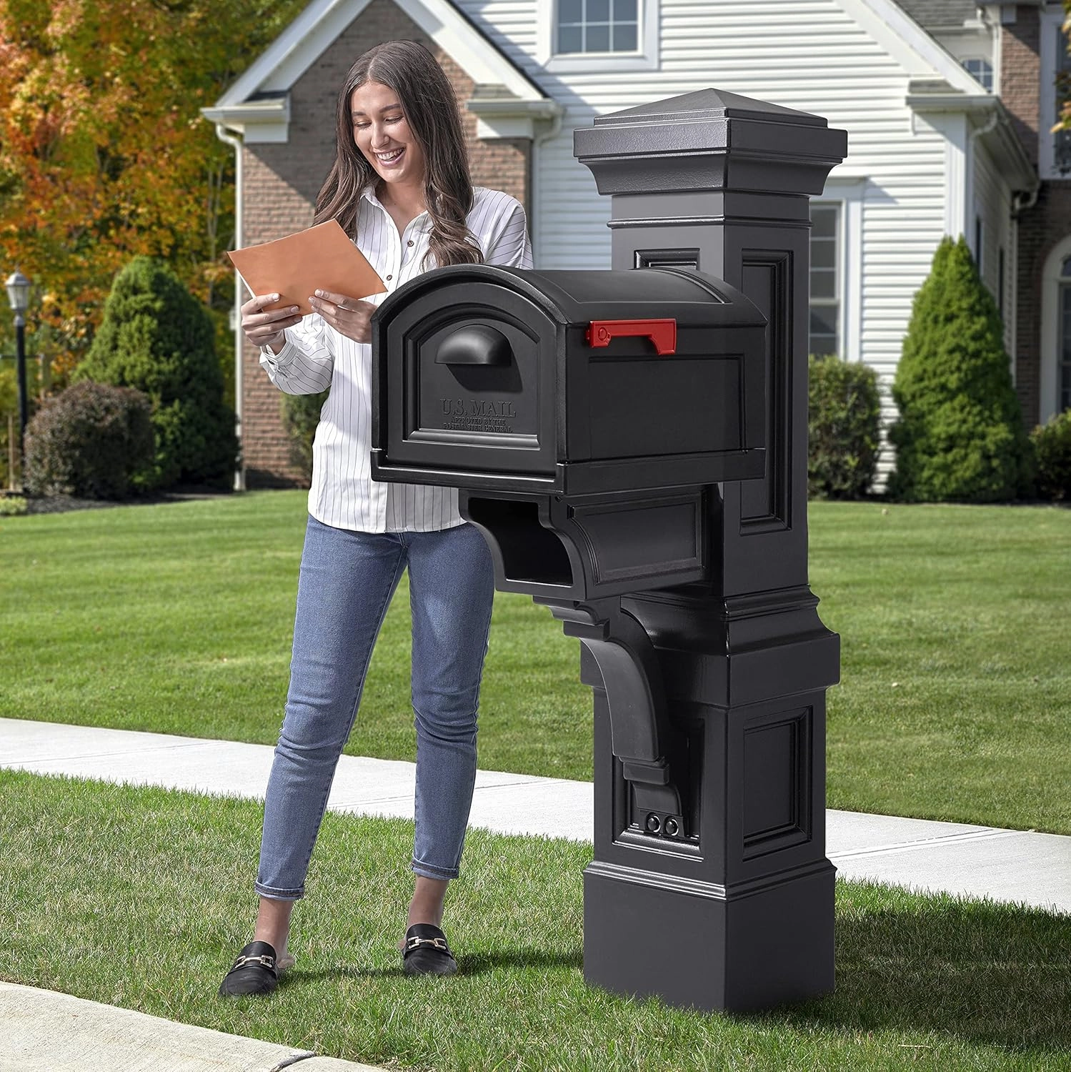 Step2 Atherton Grand Onyx Black XL Mailbox and Mailbox Post Kit – Elegantly Styled Mailbox with Post Cover, Magnetic Closure & Newspaper Chute – Ultra Durable, Low Maintenance