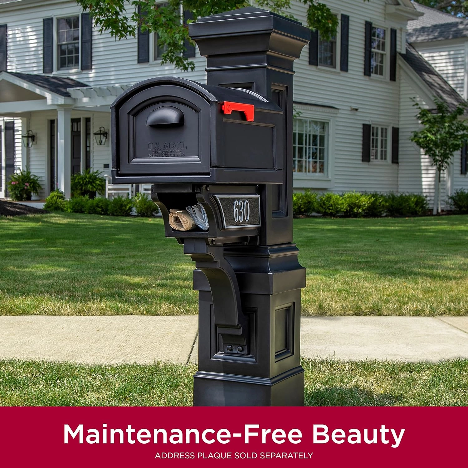 Step2 Atherton Grand Onyx Black XL Mailbox and Mailbox Post Kit – Elegantly Styled Mailbox with Post Cover, Magnetic Closure & Newspaper Chute – Ultra Durable, Low Maintenance