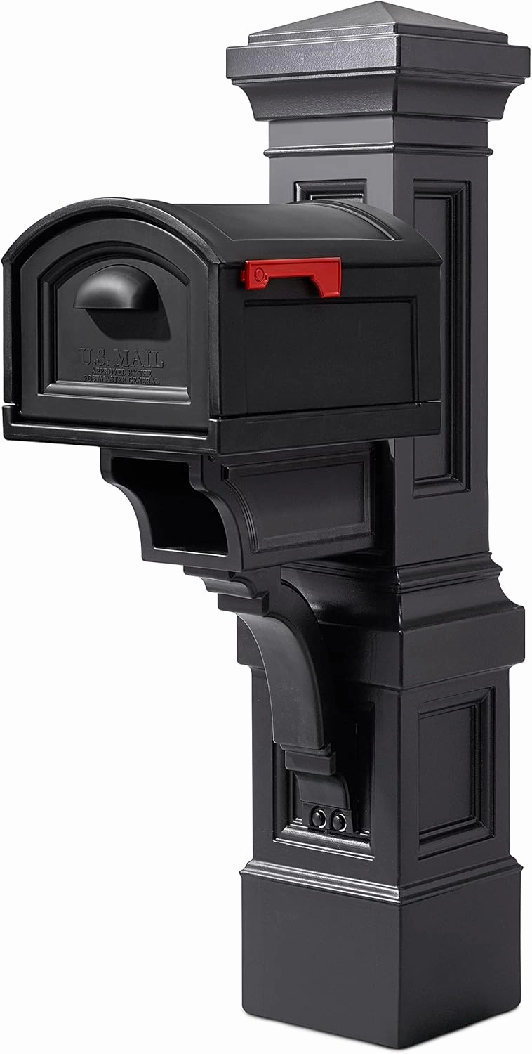 Step2 Atherton Grand Onyx Black XL Mailbox and Mailbox Post Kit – Elegantly Styled Mailbox with Post Cover, Magnetic Closure & Newspaper Chute – Ultra Durable, Low Maintenance