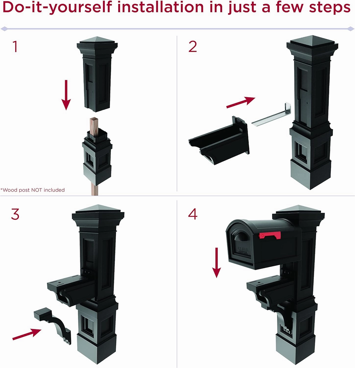 Step2 Atherton Grand Onyx Black XL Mailbox and Mailbox Post Kit – Elegantly Styled Mailbox with Post Cover, Magnetic Closure & Newspaper Chute – Ultra Durable, Low Maintenance