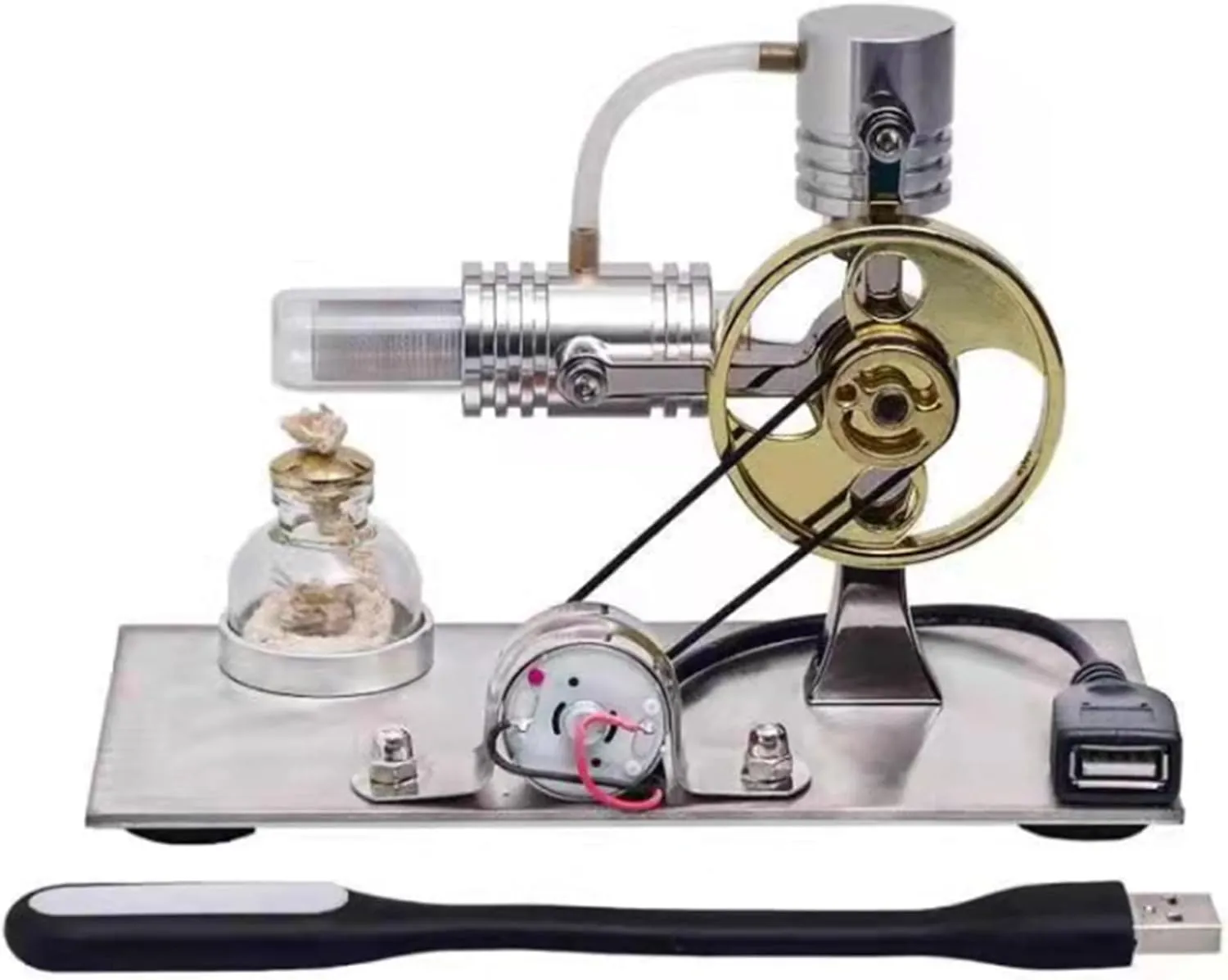 Stirling Engstirling Engine Kitmodel,Motor Stirling,Balance Hot Air Stirling Engine Model - DIY USB Power Generator with Night Light, Project & Gift for Tech Enthusiasts (6.3x3.1x4.3 Inches)