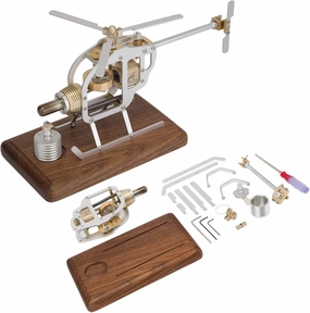 Stirling Engine Helicopter Model Kit That Runs, Simulated Functional Mechanical Helicopter Engine DIY Assembly Engine Science Physical STEM Toy (KIT Version), 25 x 13.5 x 14cm