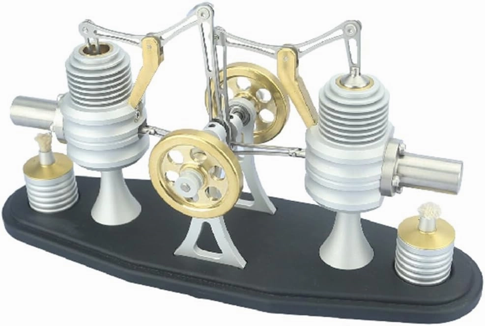 Stirling Engine Model Kit, All Metal Beam Opposed Twin Cylinder Stirling Engine with Alcohol Lamp for Physical Science Experiment Display