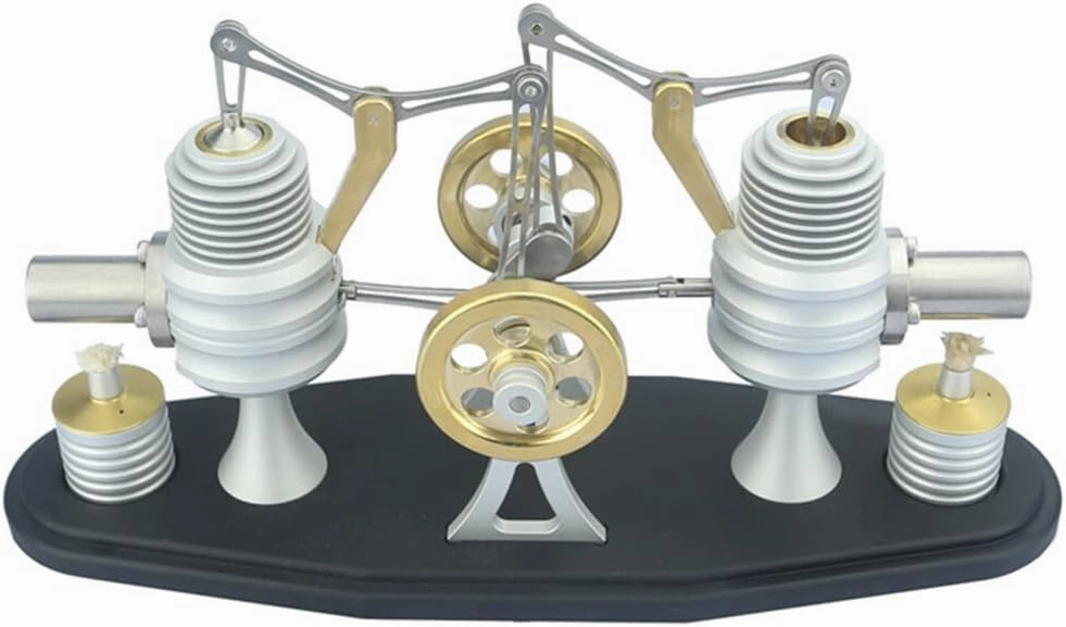 Stirling Engine Model Kit, All Metal Beam Opposed Twin Cylinder Stirling Engine with Alcohol Lamp for Physical Science Experiment Display