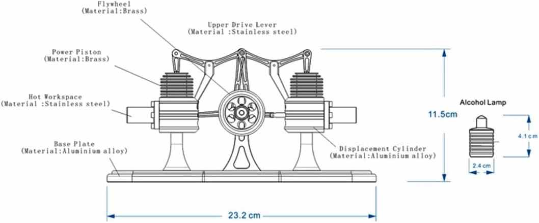 Stirling Engine Model Kit, All Metal Beam Opposed Twin Cylinder Stirling Engine with Alcohol Lamp for Physical Science Experiment Display