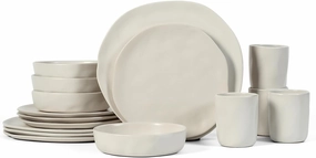 Stone by Mercer Project HEKONDA Modern Stoneware 32-Piece Dinnerware Set, Plate and Bowl Set, Dish Set for 8, Beige