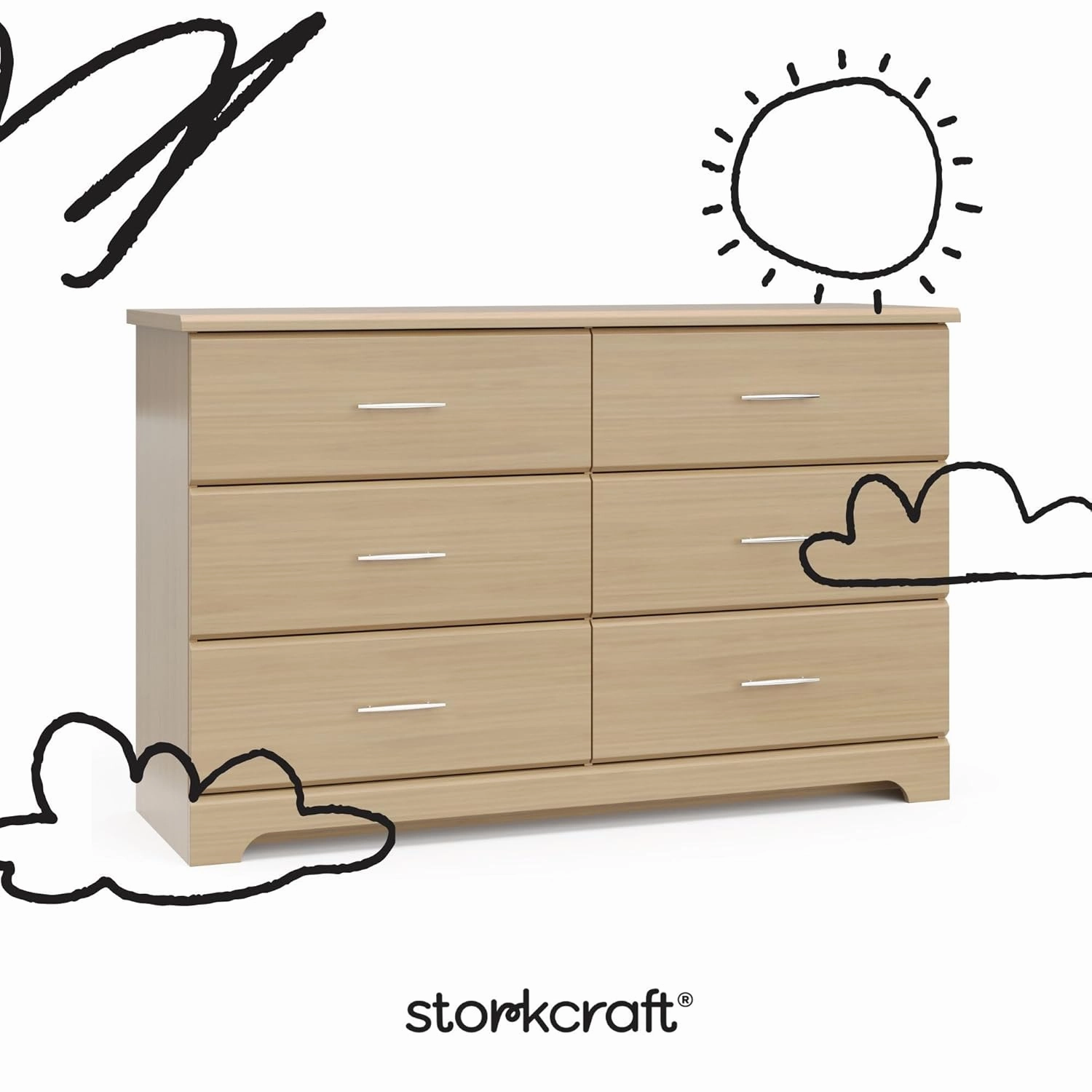 Storkcraft Brookside 6-Drawer Dresser (Driftwood) – GREENGUARD Gold Certified, Nursery & Kids Storage, Nursery Essentials, Kids Room Storage, Durable Bedroom Dresser