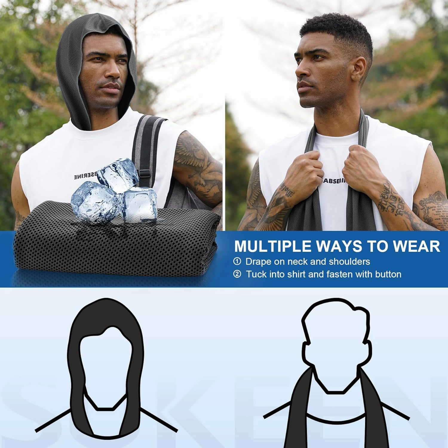 Sukeen Cooling Hoodie Towel, Cooling Towels for Neck and Face Quick Drying Absorbent, UV Protection Cooling Neck Wraps, Sport Workout Camping Cycling Cooling Towel