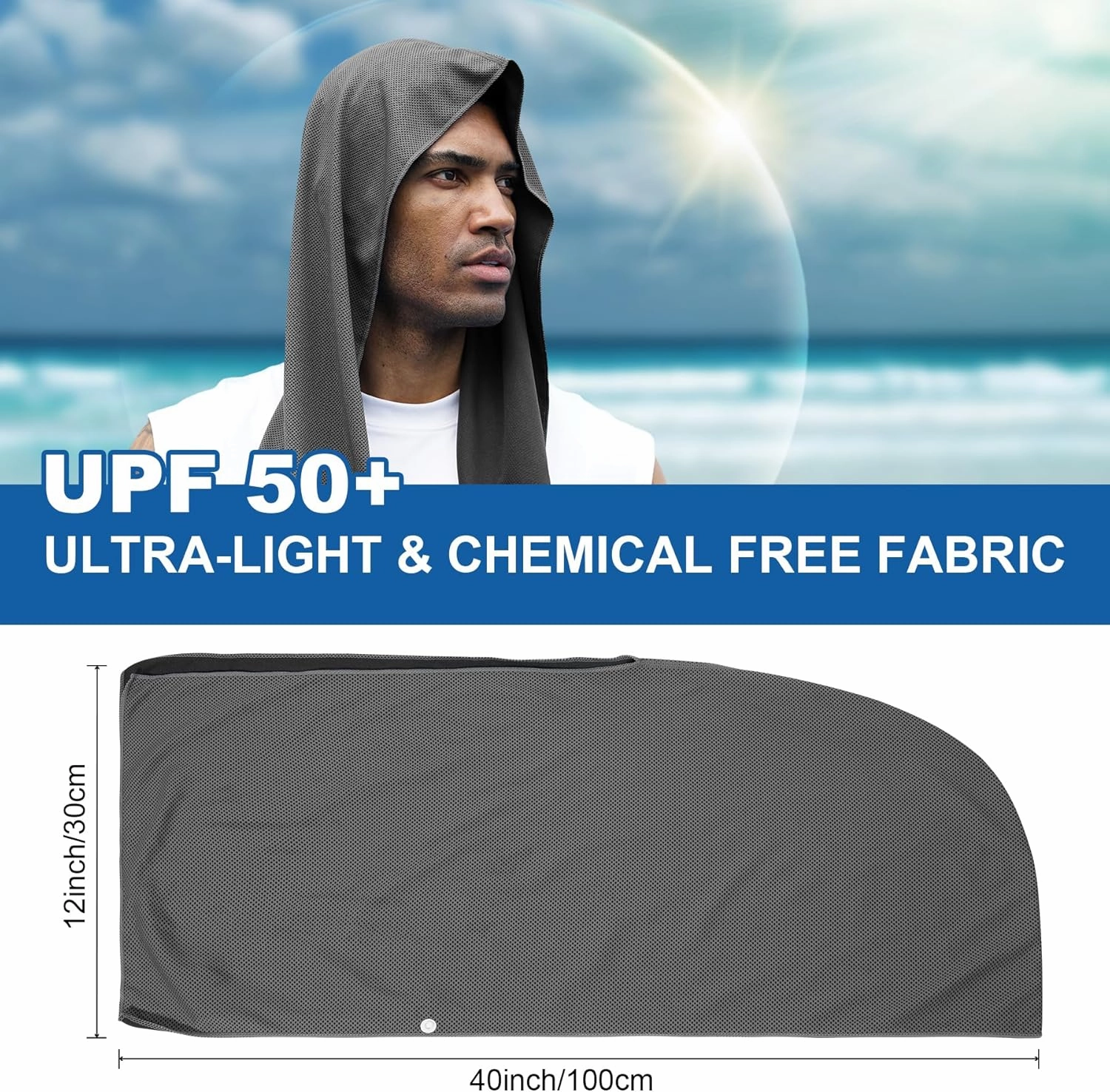 Sukeen Cooling Hoodie Towel, Cooling Towels for Neck and Face Quick Drying Absorbent, UV Protection Cooling Neck Wraps, Sport Workout Camping Cycling Cooling Towel