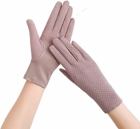 Sun Protection Gloves for Women Cotton Thin UV-Proof Touch Screen Breathable and Non-Slip(D)