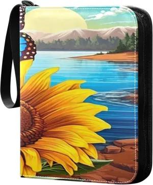 Sunflower Butterfly Card Binder 4 Pocket Collectible Trading Card Albums with 50 Sleeves Double Side PU Waterproof 3 Ring for Sports & Game Cards