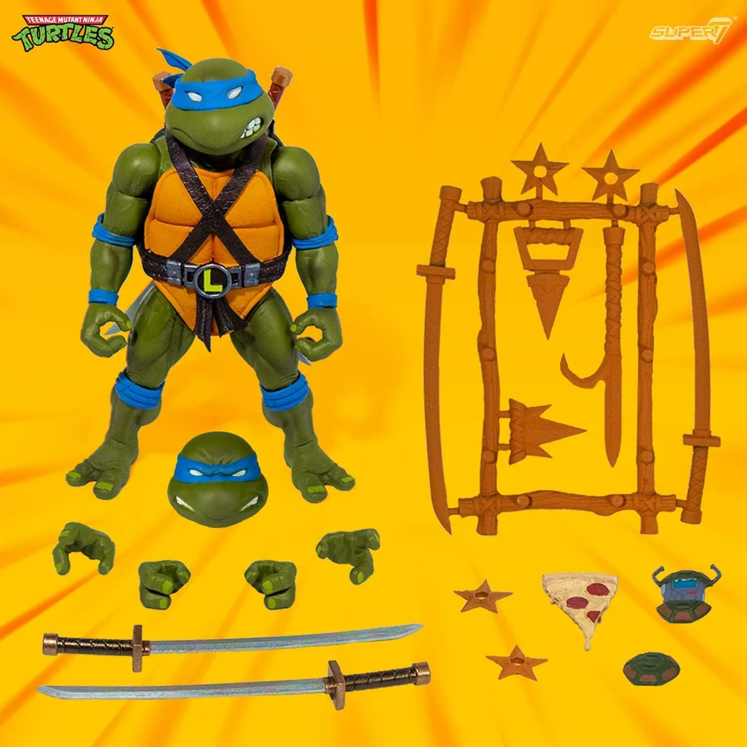 Super7 ULTIMATES! Teenage Mutant Ninja Turtles Leonardo - 7" TMNT Action Figure with Accessories Classic Cartoon Collectibles and Retro Toys