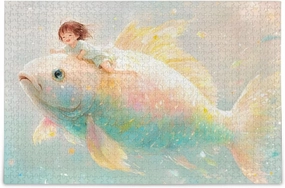 Surreal Fantasy Gold Fish Jigsaw Puzzle 500 Piece, Educational Intellectual Decompression Puzzle Game Jigsaw Puzzle for Adult Active Thinking Party Entertainment, Family Games