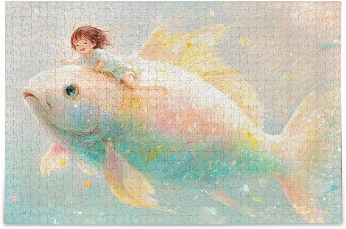 Surreal Fantasy Gold Fish Jigsaw Puzzle 500 Piece, Educational Intellectual Decompression Puzzle Game Jigsaw Puzzle for Adult Active Thinking Party Entertainment, Family Games