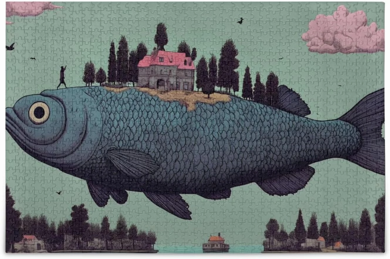 Surreal Fish House Jigsaw Puzzle 500 Piece, Educational Intellectual Decompression Puzzle Game Jigsaw Puzzle for Adult Active Thinking Party Entertainment, Family Games