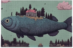 Surreal Fish House Jigsaw Puzzle 500 Piece, Educational Intellectual Decompression Puzzle Game Jigsaw Puzzle for Adult Active Thinking Party Entertainment, Family Games