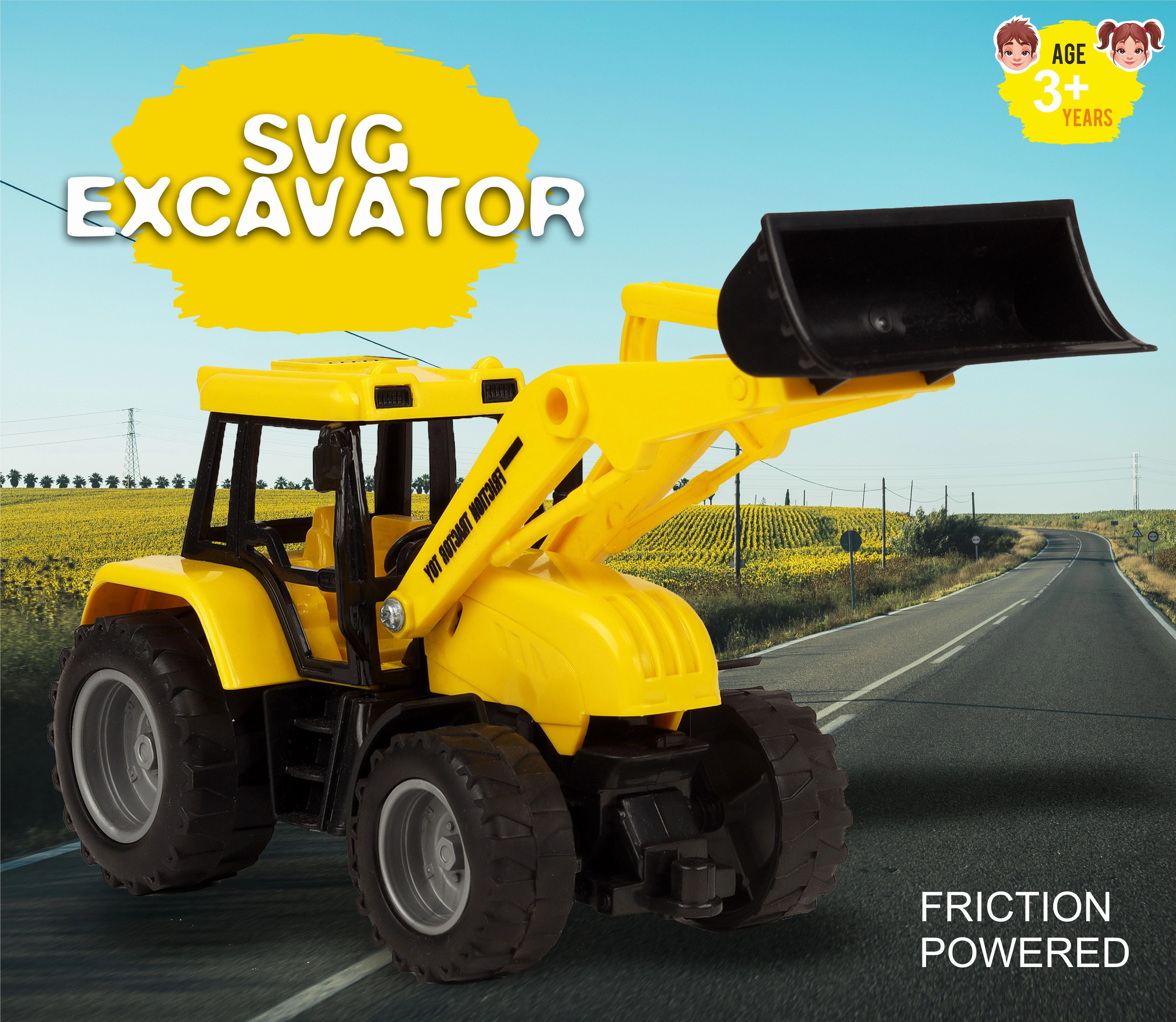 SVG Excavator | Friction-powered Toy | Push & go Toy | Pull-Push Vehicle | Construction Toy for Kids | Toy Truck | Engineering Toy | Pull Along | Easy Play | For Kids age 3  years