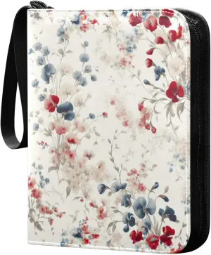 Sweet Pea Flowers Card Binder 4 Pocket Trading Card Album Fits 400 Sports/Game Cards, PU Cover 3 Ring Card Collection with 50 Removable Sleeves
