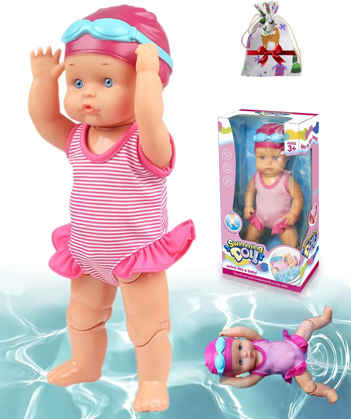 Swimming Baby Doll for Pool, Waterproof Swimming Baby Doll with Movable Joint Battery Powered Breaststroke, Electric Cute Swimming Water Doll with Detachable Suit(1pcs)