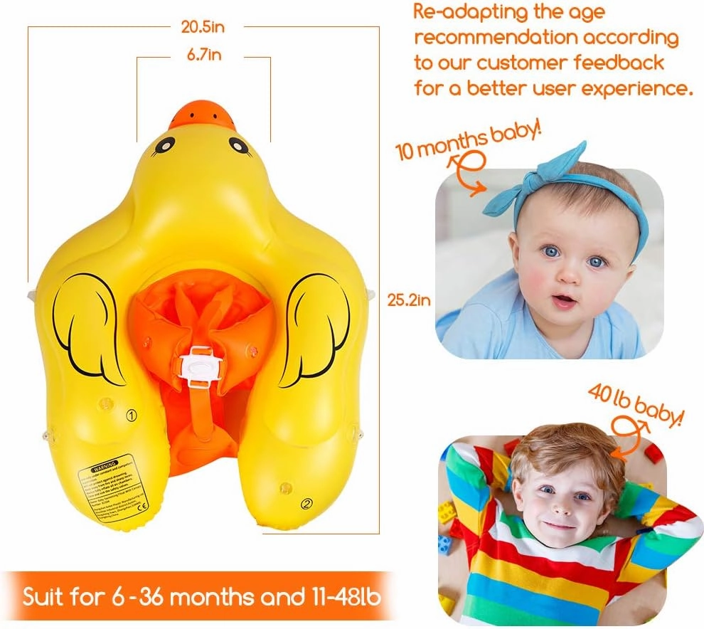 Swimming Float Ring with Removable Sun Protection Canopy,Anti-Slip Crotch,Add Tail Chamber Never Flip Over Baby Floats for Toddler 6-36 Months