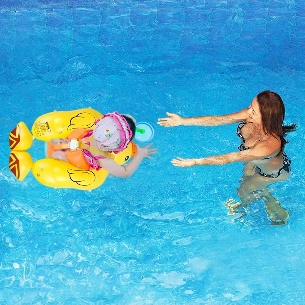 Swimming Float Ring with Removable Sun Protection Canopy,Anti-Slip Crotch,Add Tail Chamber Never Flip Over Baby Floats for Toddler 6-36 Months
