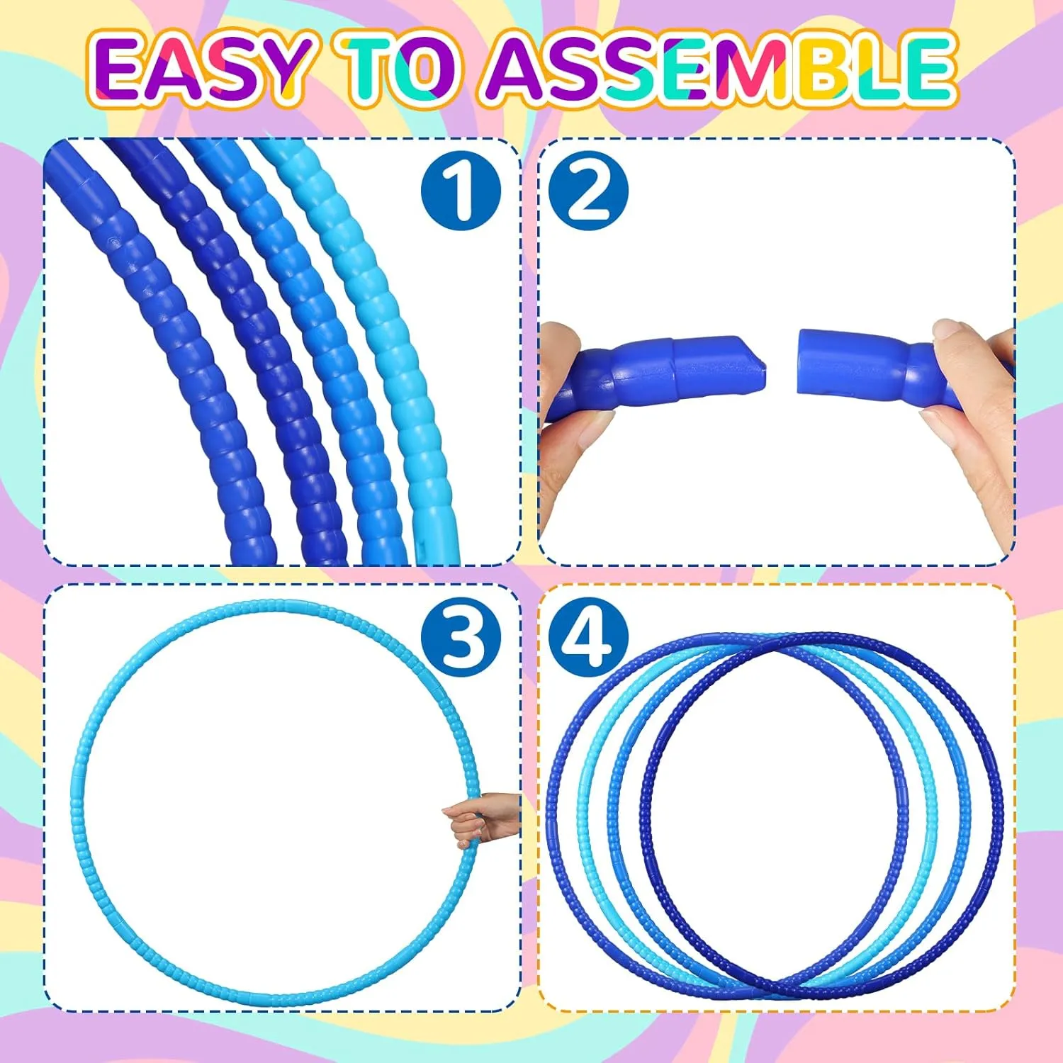Syhood 12 Pcs Toy Color Hoop Plastic Detachable Adjustable Hoop Light Weight Exercise Fitness Equipment Toy Waist Ring for Adult Party, 3 Sizes(Gradient Blue)