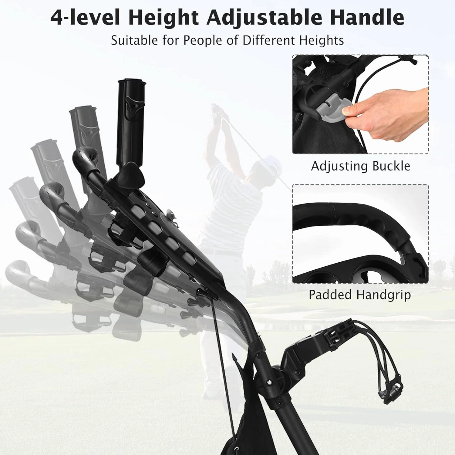 Tangkula Lightweight Aluminum Collapsible 4 Wheels Push Cart, Golf Trolley with Foot Brake, Height-Adjustable Handle