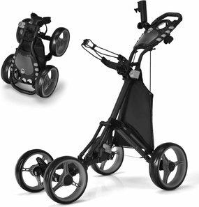 Tangkula Lightweight Aluminum Collapsible 4 Wheels Push Cart, Golf Trolley with Foot Brake, Height-Adjustable Handle