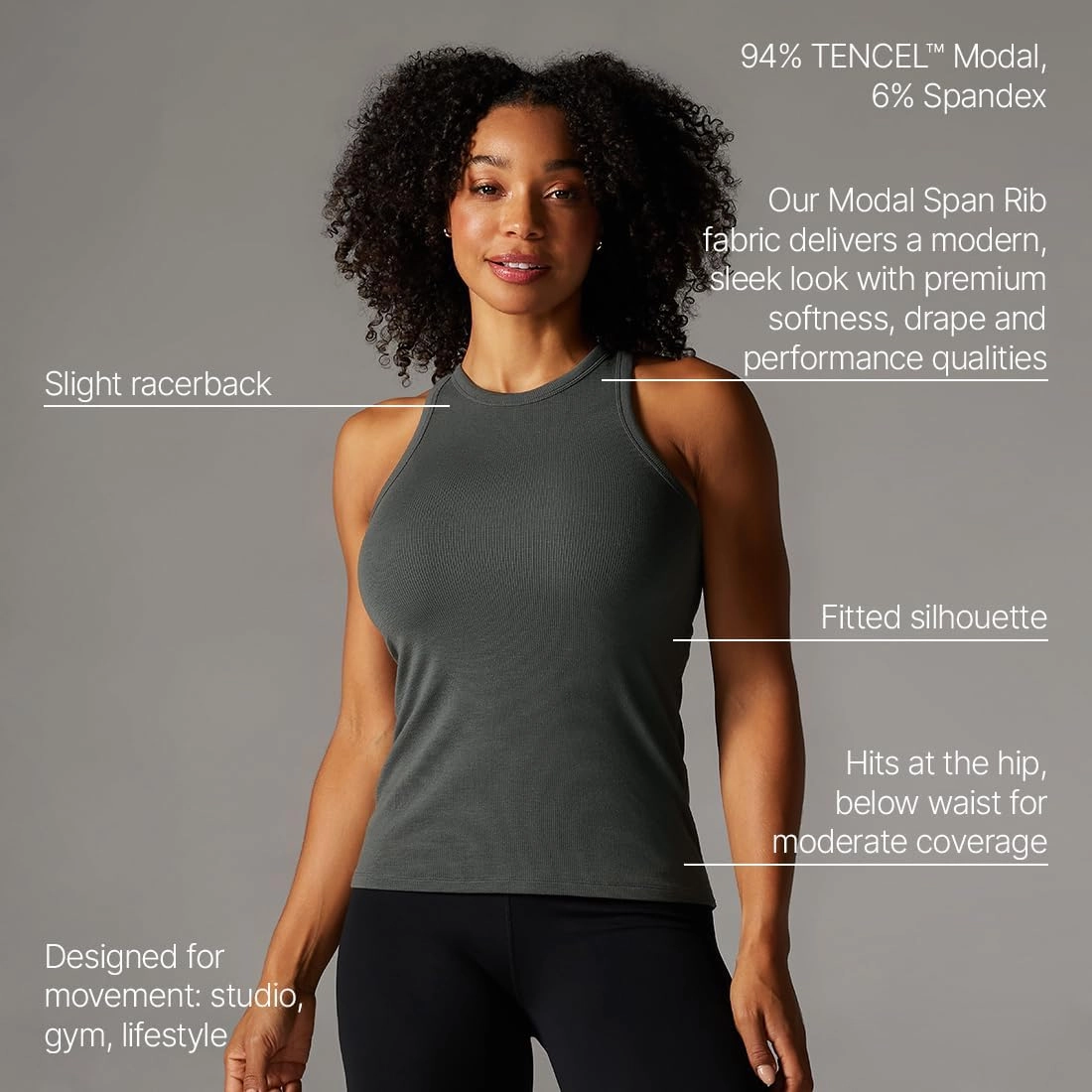 Tavi Women’s Rib Tank Top – Ribbed Tank Top, Workout Tops, High Neck Tank Top, Lightweight Racerback Tank