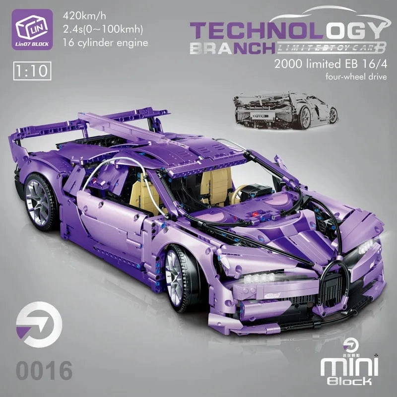 Tech MOC Bugatti Chiron Racing Sports Car MINI Bricks Toy