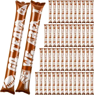 Teling 100 Pcs Thunder Sticks Team Spirit Boom Sticks Football Noise Makers Cheerleading Inflatable Plastic Cheering Sticks with 50 Inflatable Straws for Football Party Game Sporting Events(Brown)