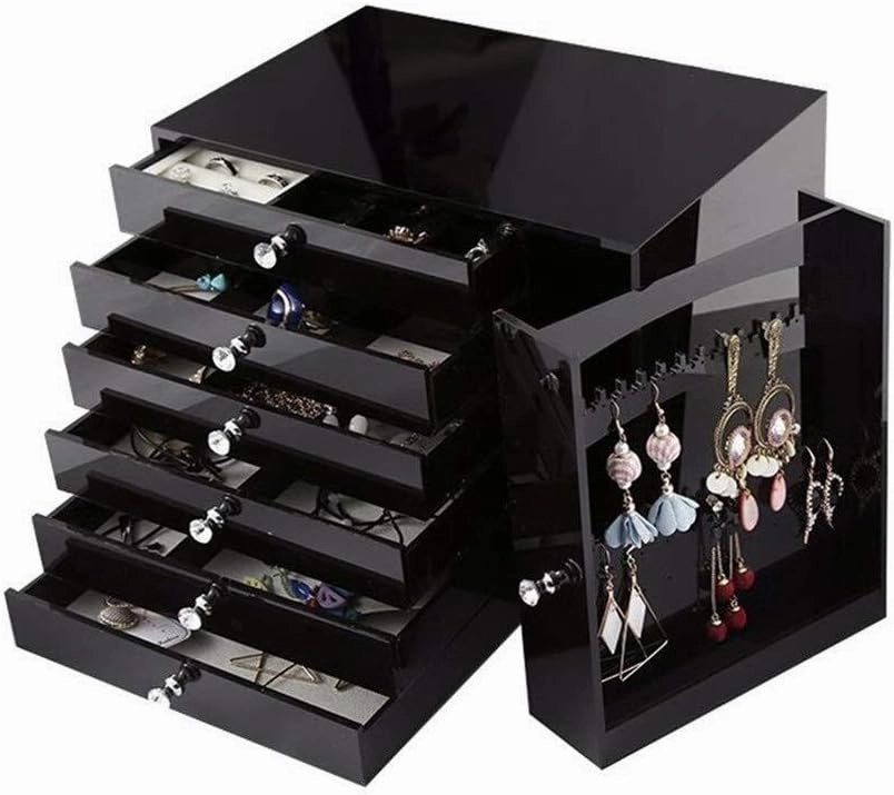 TEmkin Jewellery Boxes for Women 6 Layers Large Capacity Jewellery Chest Velvet Jewellery Organiser for Ring Necklace Earring Watch Jewelry Box for Women