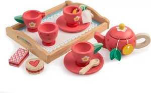 Tender Leaf Toys - Tea Tray Set - Wooden Pretend Food Play Toy with Tea Bags, Snacks, Teapot and Treats for Afternoon Tea Party - Develops Problem Solving Skills and Imaginative Play - Age 3 