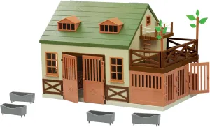 Terra by Battat – 15 Pcs Animal Hospital Pretend & Play Set - Openable Rooftop for Farm or Safari Animal Figurines - Wooden Vet Clinic Toy for Kids and Toddler Ages 3 