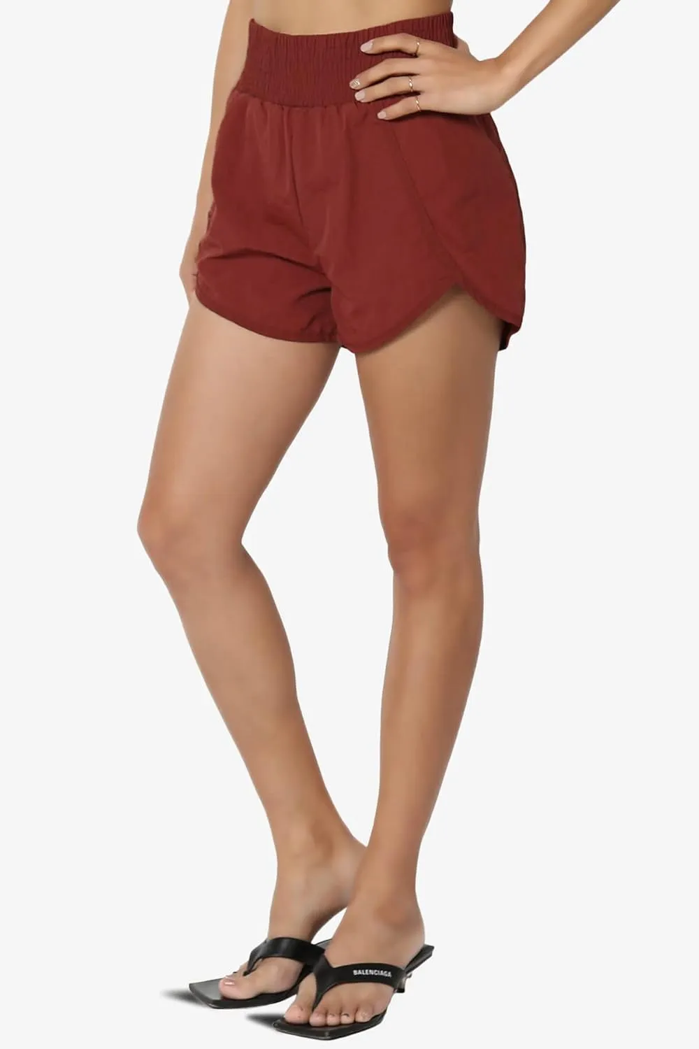 TheMogan Women's Lightweight Elastic High Waist Summer Shorts w Inner Brief Windbreaker Dolphin Running Shorts
